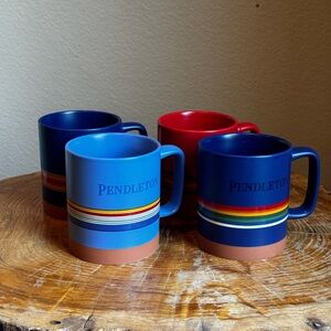 Pendleton Multicolor Stripe Ceramic Mugs - Blue & Red Set
